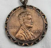 Vtg Huge Lincoln Penny Key Ring Merchants Collection Penny Saved is Penny Earned