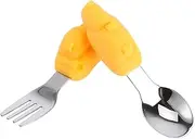 1 Set 2pcs Fork Spoon Training Tableware Dinning Utensils Learning Utensils Spoon Flatware Stainless Steel Utensils Orange