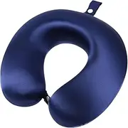 uxcell Silk Travel Pillow for Airplane, 22 Momme Real Silk Cover 100% Memory Foam Filled Travel Neck Pillow Sleeping Anti Wrinkle Pillow Head Neck Support for Plane Train, Navy Blue