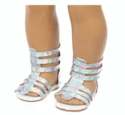 Silver Metallic Strappy Gladiator sandals made for 18'' doll American Girl shoes