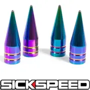 4 NEO CHROME LONG SPIKED VALVE STEM CAPS METAL THREAD KIT/SET FOR WHEELS/TIRE P2 (for: Peugeot)