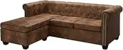 L-Shaped Sectional Sofa - Artificial Suede Leather Couch for Room, Living or Lounge - Brown Chesterfield Sofas - Furniture Concept, Easy to Assemble
