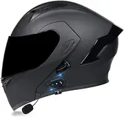 Bluetooth Modular Full Face Motorcycle Helmet Flip Up Front Helmet DOT/ECE Approved Modular Motorbike Crash Helmet with Double Visor Motocross Racing Helmet for Men Women D,M(57~58cm)