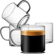 LUXU Glass Coffee Mugs Set of 4,Large Wide Mouth Mocha Hot Beverage Mugs(14oz),Clear Espresso Cups with Handle,Lead-Free Drinking Glassware,Perfect for Latte,Cappuccino,Hot Chocolate,Tea and Juice