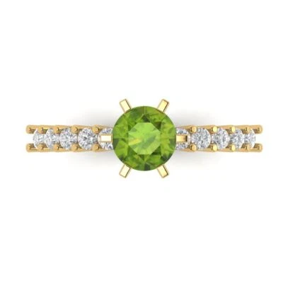 1.05Ct Round Cut Natural Peridot Gold Solitaire with Accents Engagement Ring