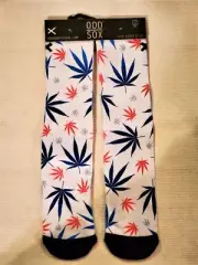 Odd Sox Crew Dress Socks Men's Size 6-13 Women's White Cannabis Weed Leaf