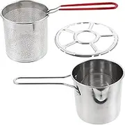 GRIRIW 1Set Stainless Steel Deep Fryer Pot with Frying Basket Food Grade Fry Pot for Chips Vegetables and Meats Long Handle for Safe Cooking and Serving