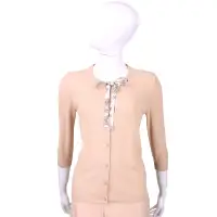 在飛比找Yahoo奇摩購物中心優惠-MAX MARA 粉橘色印花綁帶針織外套