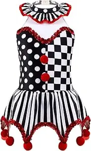 [Rswnyirn] Kids Girls Circus Clown Costumes Sequined Polka Dots Checkerboard Halloween Party Dress
