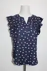 Maison Jules Womens Polka Dot Ruffle Sleeves Top Navy S