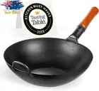 Wok Pan, 13.5", Carbon Steel, Flat Bottom, Chinese Wok, Pow Wok