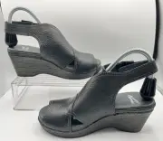 Dansko Vanda Platform Wedge Sandal Black Distressed Leather Women 38 / 8 w/Box