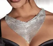New Beatiful Silver Tone Glomesh Statement Cocktail Necklace Bib sequined Au