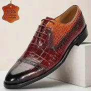 Men's Brown Crocodile-Patterned Leather Dress Shoes with Lace-up Design for Formal Occasions and Business Meetings