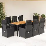 9 Piece Dining Set, Outdoor Furniture for Patio, Chairs, Table, Outdoors, & Garden Lounge Set Black Poly Rattan