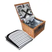 2 Person Picnic Basket Set Baskets Vintage Outdoor Insulated Blanket