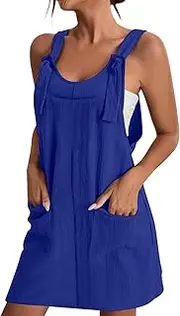 [Generic] Dresses for Women Evening Apron Garden Work Pinafore Dress Suspender Dress Womens Plus Size Linen Summer Rompers