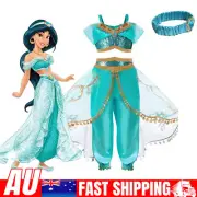 Christmas Kids Aladdin Costume Princess Jasmine Outfit Party Fancy Dress Wig NEW