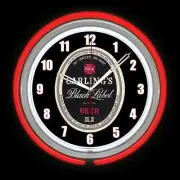 15" Carling's Black Label Beer Sign Red Double Neon Clock Man Cave Garage Bar