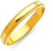 [JewelryWeb] 14k Yellow Gold 3mm Milligrain Wedding Band Ring Jewelry for Women - Ring Size Options: 10 10.5 11 11.5 12 4 4.5 5 5.5 6 6.5 7 7.5 8 8.5 9 9.5