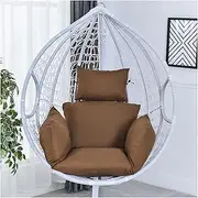 Hanging Egg Chair Cushion with Removable Headrest, Washable Thick Seat Cushion for Pouch Backyard Swing Chair Black Metal Frame