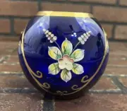 Egermann Bohemian Crystal Bowl In Cobalt Blue Gold And Gilt Applied Flowers