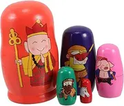 Abaodam 5 Pcs Wooden Nesting Dolls Wukong to West Educational for Imaginative Play and Cognitive Development Safe and Fun Playtime Experience
