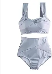 Swimsuit Beach Suit Korean Style Mid Waist Bikini Set Women Biquini Suit Two Pieces Swimwear Solid