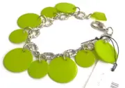 Sobral Fichas N34 Chartreuse Green Disks Silvertone Chain Artist Made Bracelet