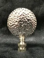 Lamp Finial-Antique Silver HAMMERED DISK-Satin Nickel Base