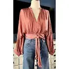 NWT New $128 Anthropologie Batwing Tie Front Mauve Pink Blouse Top Small S