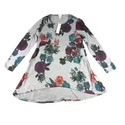 Chicos Knit Top Women's 0P Rose Print Button Sleeve Gray Long Sleeve Tunic NWT