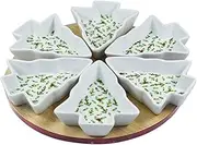 Lesser & Pavey Gift Item Serving Bowls Decorative Set in Christmas Tree Shape 6 Ceramic Snacks Dip Appetizer Olives Bowls Dishes on Round Tray Board