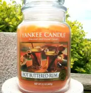 Yankee Candle Retired "HOT BUTTERED RUM" Deerfield~Large 22 oz~WHITE LABEL~RARE