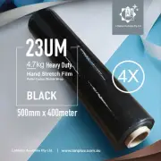 4 Rolls 500mm x 400m 23um 4.7KG Heavy duty Black Shrink Stretch Film Pallet Wrap