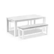 Santorini 1.8m Rectangle Aluminium Dining Table with 2 Bench Seats White - Textured Olefin Grey
