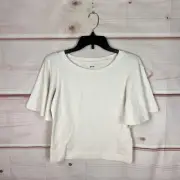 Maeve Top Womens XXS Ivory T-Shirt Flutter Sleeve Boat Neck Cotton Crop Stretch