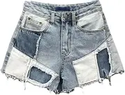 [Generic] Women's Vintage Patch Ripped Denim Shorts Summer High Waist Streetwear Y2K Sexy Jeans Short Pants