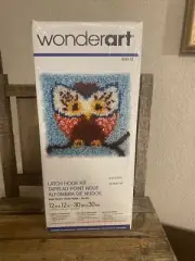 Wonderart Latch Hook Kit Hoot Owl 12" Square New Made in USA #426112 EZ