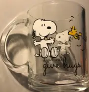 Peanuts~Snoopy “GIVE HUGS”~Woodstock~16 Oz.~Clear Ceramic Cup~NEW~FAST SHIPPING