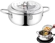 Achievementk - Stainless Steel Frying Pot, 304 Stainless Steel Deep Frying Pan with Lid, Temperature Control & Oil Drip Filter Rack, Crispy Meals, Induction/Gas Compatible (Silver,24cm)