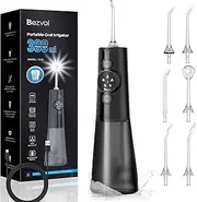 Bezvoi Water Dental Flosser Cordless: Professional Water Floss Teeth Pick LED Display 5 Modes, 300ML Water Tank, IPX7 Waterproof Portable Oral Irrigator with 6 Jet Tips for Travel, Home (Black)