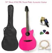 Barbie Pink Haze Acoustic Guitar, Round-Back, Cutaway free Bag, string, tuner