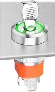 EKSIL 16mm Waterproof High Current Metal Button Toggle Switch with LED Blue Wave Factory Direct Sales with Indicator 5-24V Latching 2 Gears 1NO1NC(Silver Green Ring,5-24V)