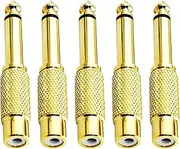 tunghey 5Pack RCA to 1/4 Jack Audio Connector RCA Female to 6.35mm 1/4 inch Male Mono Audio Adapter Conversion Plug Gold-Plated Stereo Audio Jack Converter for Headphone Microphone