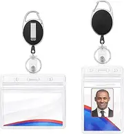 LimCryspp 2 Pack Horizontal Retractable Badge Holder with Clip, ID Badge Holder with Carabiner Reel Clip with 24" Pull Cord Suitable for Various Scenarios in Any Industry