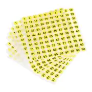 Number Sticker 1-100 Label Number Self Adhesive Yellow Black, Pack of 10