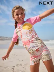Pink/Cream Sunsafe Rash Vest And Shorts Set (3-16yrs) (AJ6239) | $35 - $46