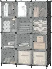 AWTATOS 12 Cube Storage Organizer with Doors, DIY Plastic 12 cube, Black