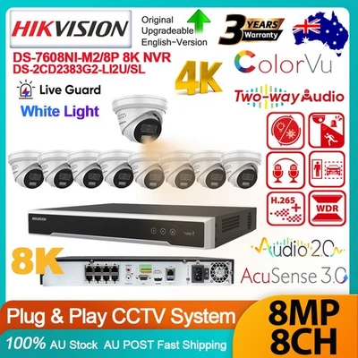Hikvision 32MP 8ch 4K 8MP ColorVu Acusense3.0 AI Camera CCTV System White Light